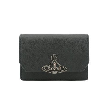 Vivienne Westwood 防刮皮星球銀logo扣式卡包(黑)