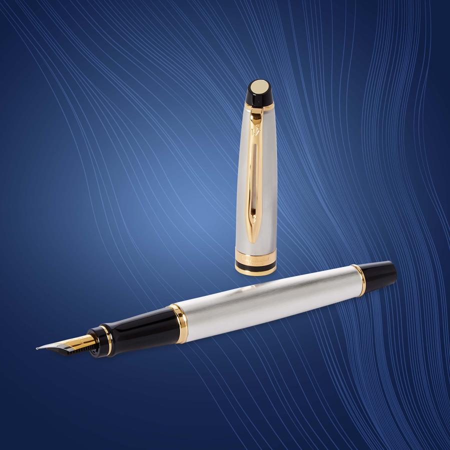 Waterman Expert Gift Box includes Medium Nib Gold Trim Fountain Pen Stainless Steel 万年筆 (並行輸入品)[並行輸入品]