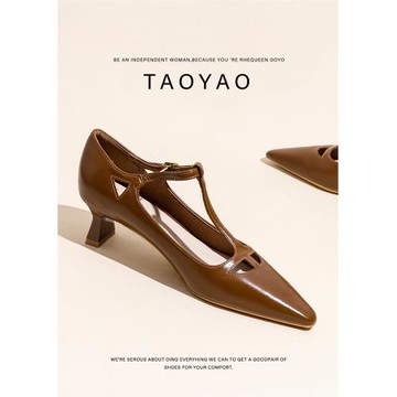 真皮棕色小眾復古瑪麗珍女鞋2025新款法式小香風粗跟高跟鞋不累腳