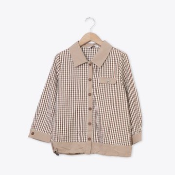 【CUMAR】彩色細格配色排釦襯衫(藍 咖)