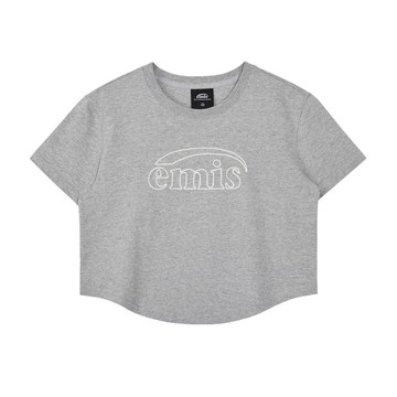 韓國 emis (WOMENS) CHAIN STITCH T-SHIRT 韓製 女款繡線標誌短版T恤 灰混色MELANGE GRAY