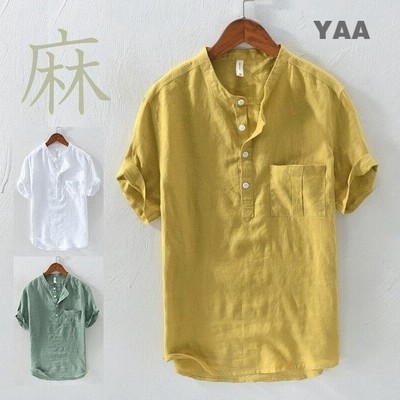 リネンシャツ メンズ 麻シャツ カジュアルシャツ 五分袖 シャツ プルオーバー ナチュラル バンドカラー ノーカラー 詰襟 通販 Lineポイント最大get Lineショッピング