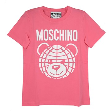 MOSCHINO 品牌LOGO大臉小熊圖案棉質短T恤.粉