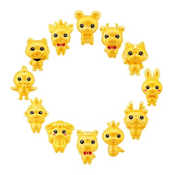 12生肖黃金串珠 手鍊/項鍊 送鍍金色鍊條一條 生肖串珠 金珠