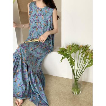 睡裙女士睡衣夏季人造棉背心無袖夏天薄款棉綢休閑可外穿時尚裙子