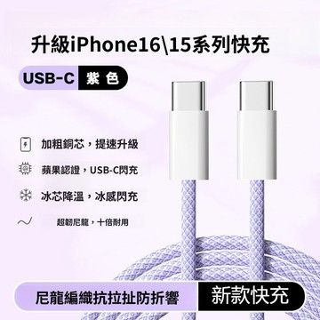 i17尼龍編織PD快充線 適用 iPhone 15 充電線 i16專用充電線 蘋果 雙Type-C  iPad閃充線