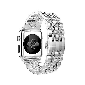Apple Watch 不鏽鋼七珠蝶扣錶帶-贈拆錶器(銀-42mm)