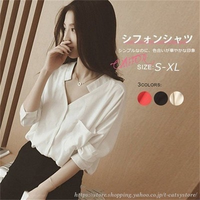 スキッパーシャツ レディース 七分袖 シフォン シワになりにくい 襟付き 立ち襟 Vネック ラグラン ゆったり 春秋 ブラウス トッ 通販 Lineポイント最大get Lineショッピング