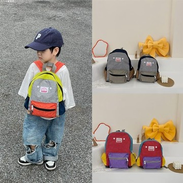 兒童後背包K001兒童後背包 童帆布後背包 賣家學院風兒童後背包超輕撞色幼兒園小男孩書包帥氣幼童包包戶外百搭KK