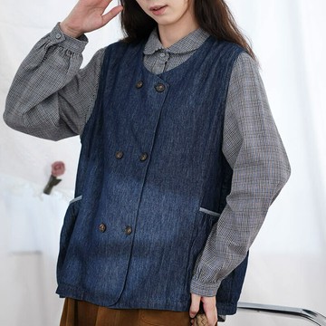 文藝圓領牛仔排扣背心122203