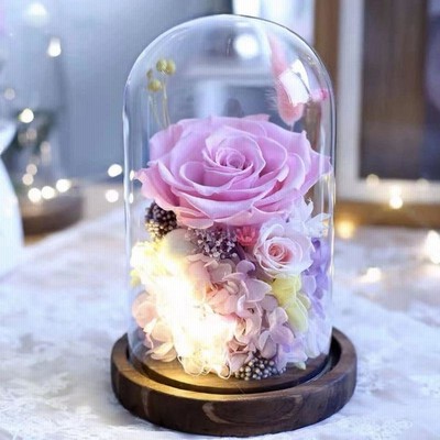 プリザーブドフラワー ドライフラワー LEDライト付き ガラスドーム ケース入り 薔薇 ローズ ぶりざーぶどフラワー バ