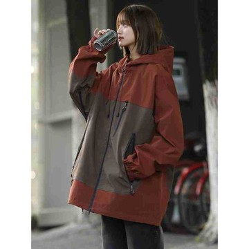 三防夾克外套徒步山系戶外連帽沖鋒衣女歐美高街撞色小眾設計感潮