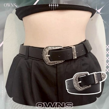 美式皮帶🥀旺斯女孩🥀歐美復古雕花圓頭皮帶 金屬細緻雕工 黑色皮質腰帶  皮帶女 台灣出貨