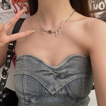 【台灣公司 可打統編】免運 冷淡風虎眼石項鏈女輕奢小眾設計高級感鎖骨鏈甜酷辣妹秋冬配飾品 可開發票 全館五折 工廠現貨直銷 新品特價 z9211