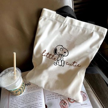 史努比單肩帆布包女2021新款百搭手提外出帆布袋可愛卡通帶拉鏈