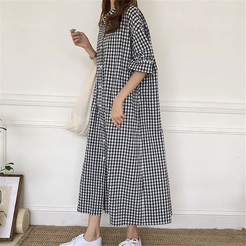 コットン リネン シャツワンピース ゆったり 足首まで ロング丈 半袖 レディース おしゃれ 大人 チェック柄 涼しい 夏 ワンピース プリーツ一枚で決まるマキシ丈ワンピwwmcq04 通販 Lineポイント最大1 0 Get Lineショッピング