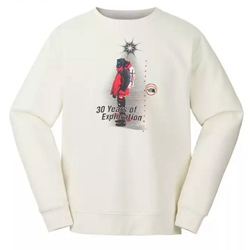 The North Face 男 吸濕透氣棉質長袖圓領T恤.休閒套頭衫.運動上衣/概念性印花圖案/8ATE-QLI 沙丘白