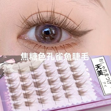 假睫毛懒人三部曲自然糖色 孔雀魚懶人心願睫毛 仿真单簇分段嫁接仙子假睫毛 浓密混裝款假睫毛自然新手漫畵睫毛輕盈自然
