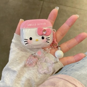 Kitty耳機殼🎀 透粉蝴蝶結Kitty適用於蘋果airpods4無綫藍牙耳機pro2耳機套新3 可愛耳機殼 耳機保護殼