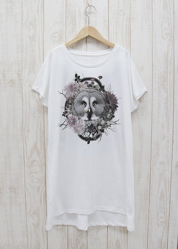 ronronGreatGrayOwl 一件式 T 卹花框白/ R037-O-WH