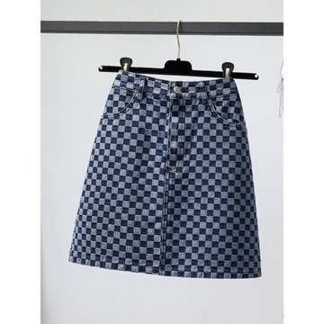棋盤格子牛仔半身裙大碼女裝2025夏季新款小眾設計感顯瘦包臀短裙