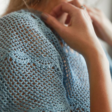 藍色蕾絲夏季棉T恤 / 短袖棉質女裝上衣