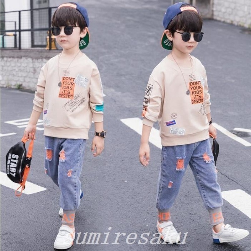 子供服セットアップ男の子長袖春秋秋着上下セット韓国子供服キッズジュニアTシャツデニムパンツ長ズボン可愛いおしゃれ小学生通学着 通販  LINEポイント最大0.5%GET | LINEショッピング