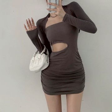 夏季新款純欲甜辣性感露腰抹胸連衣裙女長袖防曬坎肩兩件套