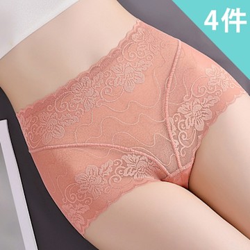 【enac 依奈川】薄蕾絲透明網紗中腰內褲/性感內褲/女內褲/無痕內褲(超值4件組-顏色隨機)