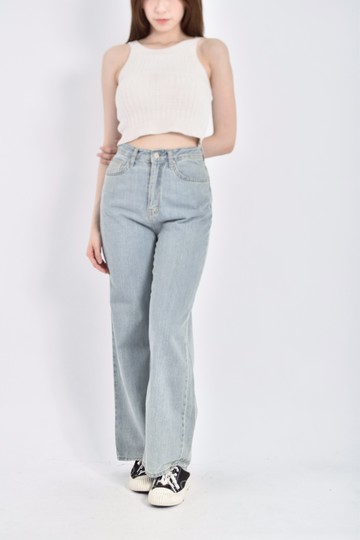 (S) ypcc高腰質感丹寧牛仔直筒藍色長褲