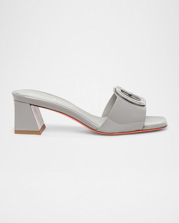 Marta Patent Crystal-Buckle Mule Sandals