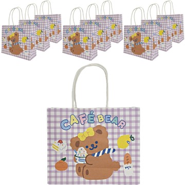 Izac Cube 禮品包裝 小熊格紋 紙袋  紫色的  寬 210mm x 長 180mm x 邊 80mm  10入