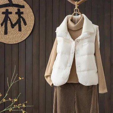 【米蘭精品】真羽絨90%鴨絨羽絨外套夾克-高級感針織翻領休閒保暖坎肩女夾克3色74jx83