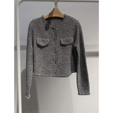 MM2025年秋新品灰色羊毛小香風長袖外套毛衣上衣女5F2130461