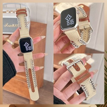 牛仔雙排鏈條錶帶 個性錶帶 適用於 Apple watch S11 10 9 8 運動錶帶 7 6 SE3 蘋果手錶錶帶