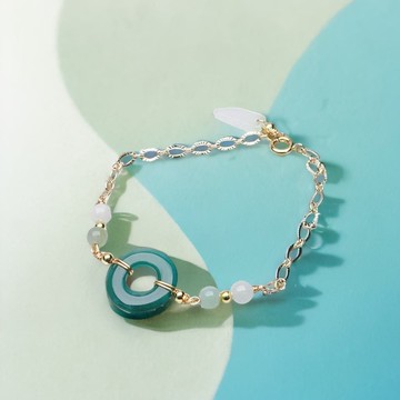 【願‧平安】冰綠翡翠平安扣14K包金手鍊 | 天然翡翠A貨 | 送禮