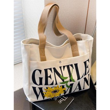 ins超火字母帆布包女大容量包包2025新款泰國手提購物包托特包潮