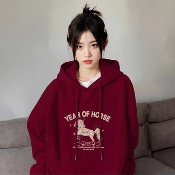 【現貨！當天出】韓版ins風帽t 女生新年衛衣 酒紅色上衣 Oversize慵懶風百搭連帽大學t 潮牌韓系帽T 帽踢女