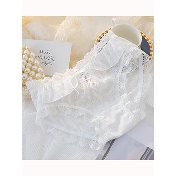 系帶蕾絲內褲女士日系甜美花邊蝴蝶結中腰棉襠性感鏤空薄款三角褲