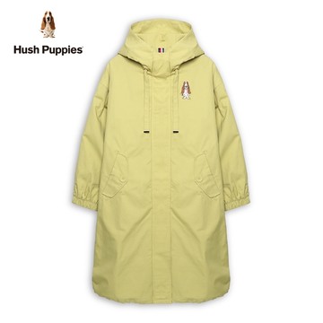 Hush Puppies 外套 女裝素色刺繡狗長版鋪棉連帽外套
