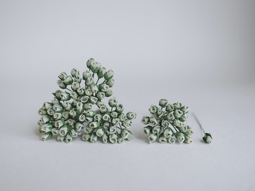 紙花中心裝飾品用品，100 件。花蕾玫瑰，尺寸 1.5 厘米，綠色