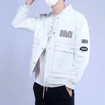 現貨+預購 棒球外套短款夾克-字母貼標臂章裝飾男外套2色74bd9【獨家進口】【米蘭精品】