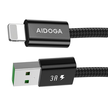 AIDOGA 艾迪伽 FastGo系列 USB-Lightning傳輸線/編織線/快充線 3A快充  黑色  1個  2m