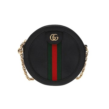 GUCCI OPHIDIA GG 皮革迷你圓餅包肩背包