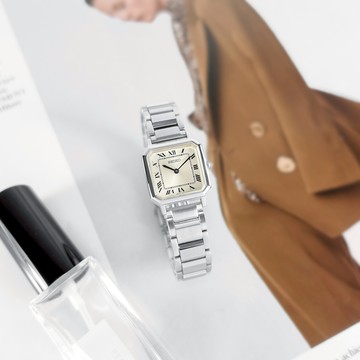 SEIKO 精工 / SSEH015 / 復古風格 八角形 羅馬刻度 小巧典雅 不鏽鋼手錶 米黃色 23mm
