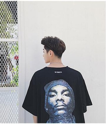 FINDSENSE 品牌 歐美高街後背印花狗爺T恤 加厚純棉短袖T恤