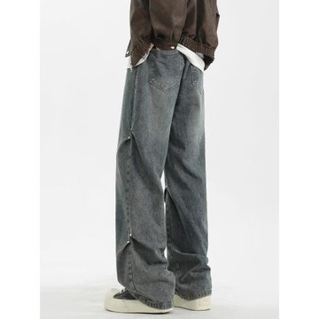 WASSUP美式復古直筒水洗高街牛仔褲男春秋季寬松休閑高級感長褲潮