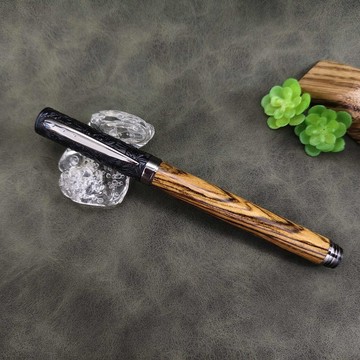 黃金檀木 原木 手工筆 鋼珠筆( 浮雕花款)