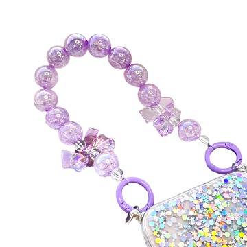 Timo 蝴蝶結珠珠短掛繩 透明感炫彩壓克力 尺寸：約 26x2cm  紫色  1條