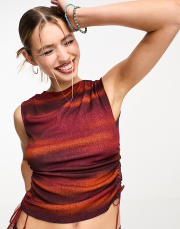 COLLUSION abstract printed vest co-ord in red